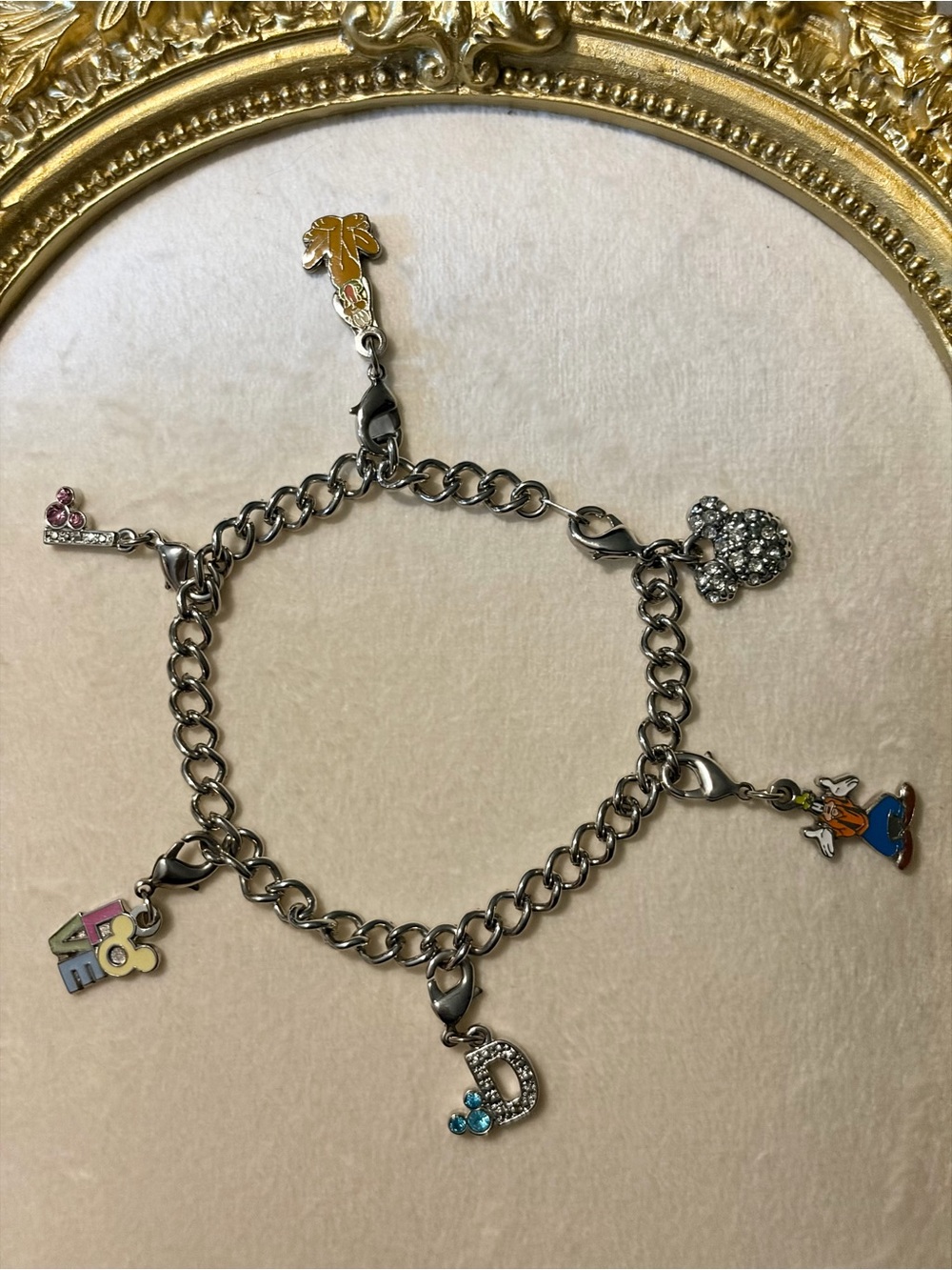 Silver Disney Charm Bracelet with Multicolor Enamel & Crystal Accent Charms